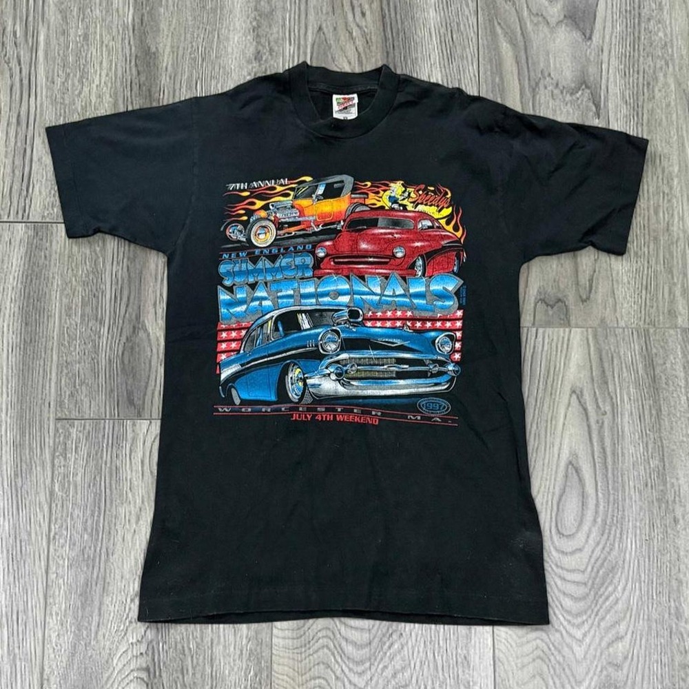 Vintage 1997 New England Summer Nationals T Shirt Medium Black Hot Rod Car
